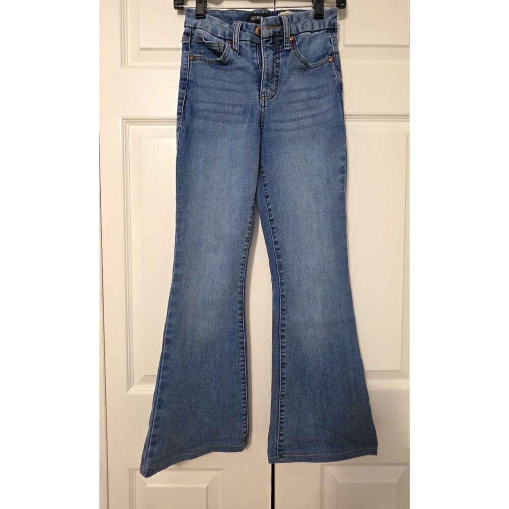 BCBGeneration Women’s High Rise Curvy Flare Blue Stretch Jeans 25